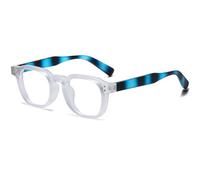 AIEYEZO Occhiali da sole retrò a luce blu per uomo e donna, con montatura quadrata spessa e alla moda, per computer, Bianco trasparente e blu, Medium
