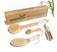 AIFEIVICO Spazzola a secco per il corpo, con setole di cinghiale naturali, spazzola esfoliante in bambù per corpo, viso, piedi, manico lungo, per la pressione dei meridiani, per linfatica, cellulite