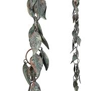 Aifeorzo Catena antipioggia da 2,6 m, per grondaie, in metallo, con cerchi con foglie, raccogli pioggia in metallo per esterni, decorazione per casa e giardino, verderame