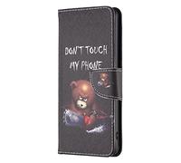 AIFILLE Custodia a Libro in Pelle PU per Xiaomi Redmi Note 12 PRO 5G Nero Flip Smart con Carta di Credito Funzione di Appoggio Modello Don't Touch My Phone Orso Marrone Animali Cover Protettiva