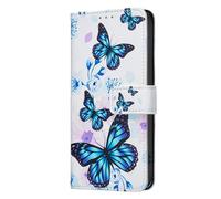 AIFILLE Custodia in Pelle PU Compatibile con Samsung Galaxy S25 Ultra Portafoglio a Libro Silicone Interno Bumper Disegni Porta Carte Funzione Stand Chiusura Magnetica Smart Cover, Nero Blu Farfalle