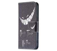 AIFILLE Nero Cover a Libro per iPhone 13 2021 Don't Touch My Phone Modello Denti Bianca Custodia in Pelle PU e Silicone TPU Morbida Rigida Portafoglio Uomo Design Flip Accessori per Cellulari
