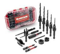 AIFIZO Set di 15 punte da trapano svasate in cobalto HSS M2, punte affusolate + albero di prolunga magnetico, tronchesi per legno, collari di arresto di profondità, punte per cacciavite PH1/PH2 e