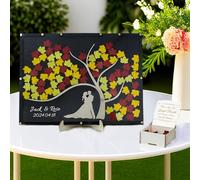 AIFLM Personalizzato Matrimonio in Legno GuestBook Alternativo Guest Book Ricevimento Matrimonio con 50 & 100 Cuori Decorazioni Matrimoniali Uniche Segno di Benvenuto, Regalo, Anniversario, Ricordi