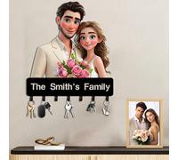 AIFLM Portachiavi Personalizzato per Parete Cartoon Style 3D Photo Key Rack Personalizzato Cartoon Ritratto Foto Legno Portachiavi a Muro Regali per l'inaugurazione Della Casa Compleanno San Valentino