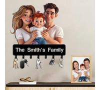 AIFLM Portachiavi Personalizzato per Parete Cartoon Style 3D Photo Key Rack Personalizzato Cartoon Ritratto Foto Legno Portachiavi a Muro Regali per l'inaugurazione Della Casa Compleanno San Valentino