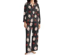 AIFLM Set Pigiama Donna Personalizzato con Foto del Viso Set di Pigiami da Donna Personalizzati con Foto Set di Pigiami da Donna Set di Pigiami da Donna Personalizzati Pjs per la Notte
