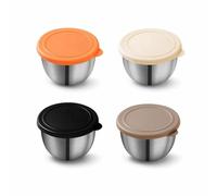 AiFunT 4 Pezzi Contenitori Insalata Piccoli con Coperchio Silicone, Contenitore Ermetici Condimenti Mini Acciaio Inossidabile, Tazze Alimenti Riutilizzabile per Salsa, Salse