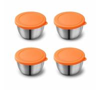 AiFunT 4 Pezzi Contenitori Insalata Piccoli con Coperchio Silicone, Contenitore Ermetici Condimenti Mini Acciaio Inossidabile, Tazze Alimenti Riutilizzabile per Salsa, Salse