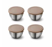 AiFunT 4 Pezzi Contenitori Insalata Piccoli con Coperchio Silicone, Contenitore Ermetici Condimenti Mini Acciaio Inossidabile, Tazze Alimenti Riutilizzabile per Salsa, Salse
