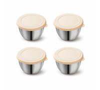 AiFunT 4 Pezzi Contenitori Insalata Piccoli con Coperchio Silicone, Contenitore Ermetici Condimenti Mini Acciaio Inossidabile, Tazze Alimenti Riutilizzabile per Salsa, Salse