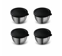 AiFunT 4 Pezzi Contenitori Insalata Piccoli con Coperchio Silicone, Contenitore Ermetici Condimenti Mini Acciaio Inossidabile, Tazze Alimenti Riutilizzabile per Salsa, Salse