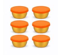 AiFunT Contenitori per Condimenti,6 Pezzi 50 ml Contenitore per Salsa in Acciaio Inossidabile, Contenitore Cibo con Silicone Coperchio, Mini Contenitore Riutilizzabile Tazze per Salsa