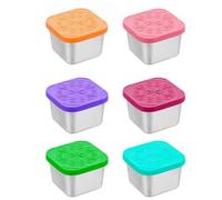 AiFunT Contenitori per Condimenti,6Pezzi 180 ml Contenitore per Salsa in Acciaio Inossidabile, Contenitore Cibo con Silicone Coperchio, Mini Contenitore Riutilizzabile Tazze per Salsa