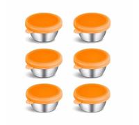 AiFunT Contenitori per Condimenti,6Pezzi 50 ml Contenitore per Salsa in Acciaio Inossidabile, Contenitore Cibo con Silicone Coperchio, Mini Contenitore Riutilizzabile Tazze per Salsa