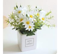 AIFUSI Artificial Flowers Faux Flowers in Vase Small White Daisy Decor Mini Silky Artificial Daisies Fake Plant Flower Decor for Home Decor