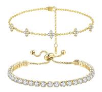 AIFUYUDM Set di 2 bracciali da tennis da donna, in oro e argento, con zirconi, con strass, per donne, ragazze, moglie, madre, idea regalo, Lega di rame