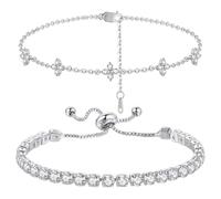 AIFUYUDM Set di 2 bracciali da tennis da donna, in oro e argento, con zirconi, con strass, per donne, ragazze, moglie, madre, idea regalo, Lega di rame