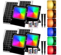 Aigostar 100W Faro LED Esterno RGB con Telecomando, 8000mAh Batteria di Grande Capacità e Pannello Solare. Faretti Solari Esterno per Interni, Giardini, Cortili, Portici, Impermeabile IP66, 4 pezzi