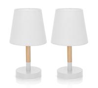Aigostar 2 Pezzi Lampada da Tavolo, Piccola Lampada da Comodino in Legno, Lampada da Scrivania con Paralume in Tessuto Bianco e Base in Metallo, Portalampada E14, Vintage per Camera, Soggiorno