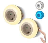 Aigostar 2 Pezzi Luce Notturna con Presa e Presa di Corrente, 3 Colori Luce Notte con Sensore di Luce e Controllo Tattile per Camera da Letto, Corridoio, Cucina, Scale e Bagno