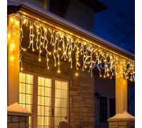 Aigostar 2 Pezzi Luci Natale Cascata 3M+5M*0.6M, 100 LED Catena Luminosa Impermeabile IP44, Luce Calda, 8 Modalità per Feste, Casa, Natale, Finestra, Matrimonio