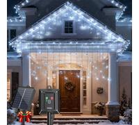 Aigostar 2 Pezzi Luci Natale Esterno Cascata Solari - 3M+5M*0.4M, 100 LED, 8 Modos, Luce Bianca Fredda - Tenda Luminosa Natale Esterno Impermeabile IP65 per Natalizie, Finestra, Balcone, Patio, Feste