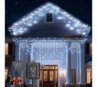 Aigostar 2 Pezzi Luci Natale Esterno Cascata Solari - 3M+5M*0.6M, 100 LED, 8 Modos, Luce Bianca Fredda - Tenda Luminosa Natale Esterno Impermeabile IP65 per Natalizie, Finestra, Balcone, Patio, Feste