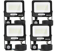 Aigostar 20W Faretto LED da Esterno con Sensore di Movimento,4 pezzi,1650 LM,Bianco Naturale 4000K,IP65 Impermeabile Faretti Led per Interno,Giardino, Cortile,Patio,Garage