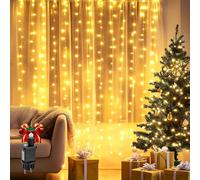 Aigostar 4 Pezzi 1×1m 100LED Tenda di Luci Natalizie, 8 Modalità Luci a Catena per Tenda, Impermeabile IP44 con Timer, per Camera, Esterno (Bianco Caldo)