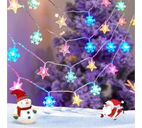 Aigostar 4 Pezzi 2.5m 25 LED Ghirlande Luci a Batteria Stella e Fiocco di Neve, 8 Modalità Catena di Luci Natalizie, IP44 Impermeabile con Timer per Interni ed Esterni, Festa, Camera da Letto (RGB)