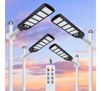 Aigostar- 4Pz 300W Lampione Solare da Esterno con Sensore di Movimento, Telecomando, Impermeabile IP65, 3000LM Luce Fredda 6500K, Lampioni Solari LED per Giardino, Cortile, Strada,Non Include il Palo