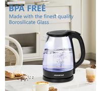 Aigostar Adam-bollitore elettrico in vetro borosilicato con LED, 1.7 litri, 2200W, spegnimento automatico, filtro Anti-calcare