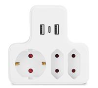 Aigostar Adattatore con Interruttore, 2 Eurospine e 1 Schuko, 2 USB-A,1 USB-C Presa Tripla, Adattatore Presa con Protezione Bambini,Grigio Bianco