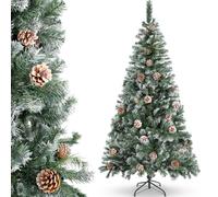 Aigostar Albero di Natale Artificiale Innevato 180CM，Super Folto ，Effetto Realistico，650 rami folti e 43 pigne naturali，Include Supporto in Metallo，Montaggio Facile