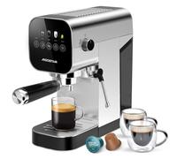 Aigostar Barista - Macchina da Caffè Espresso e Cappuccino, Compatibile con capsule e caffè macinato, 20 Bar, Schermo Touch, 1 o 2 tazze, espresso macchina caffè con vaporizzatore, 0.9L, 1350W, Inox