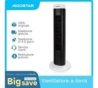 Aigostar Ben Ventilatore a torre digitale con timer. 3 modalità di velocità e motore da 45 W. 85 ° oscillazione. Cavo da 76 cm di altezza e 1,8 m.