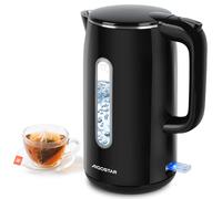 Aigostar Bollitore Elettrico Doppia Parete Antiscottatura, 1,7L Bollitore Acqua Elettrico, Acciaio Inox 304, 2200W Rapido, Visualizzazione del Livello Dell'acqua, Base 360°, Senza BPA, Nero