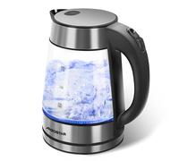 Aigostar bollitore elettrico in vetro borosilicato paffuto, bollitore in vetro in acciaio inossidabile con illuminazione a LED, 1.7 litri, 2200 W,