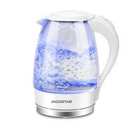 Aigostar Bollitore Elettrico Vetro Bianco 1,7 Litri - Bollitura Rapida Electric Kettle 2200W, illuminazione a LED, Vetro Borosilicato, Senza BPA, Filtro Anticalcare, Spegnimento Automatico