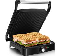 Aigostar Calore - Griglia Elettrica/Sandwich Maker/Panini Maker 3 in 1, Piastre Antiaderenti, 1800 W, Bistecchiera Elettrica con Regolatore di Temperatura, Apertura a 180°, Vassoio Raccogligocce