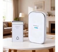 campanello wireless white e silver mod.1 digitale - impermeabile - trasmissione fino a 150mt 36 suonerie campanello senza fili