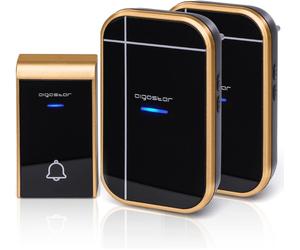 Aigostar Campanello Wireless Nero Oro 36 Suonerie 150m IP44 2 Ric. 5 Pezzi