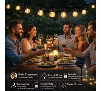 Aigostar Catena Luminosa Solare G50 20 LED Bulbi Tondi Luce Calda IP65 10m