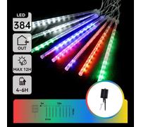 Aigostar Catena Solare Pioggia Meteore 384 LED RGBY 10m IP65 Esterno