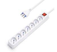 Aigostar Ciabatta Multipresa Elettrica a 7 Posti Prese Italiane 10/16A Schuko, Cavo 3Metri, 250v/2500W. Color Bianco