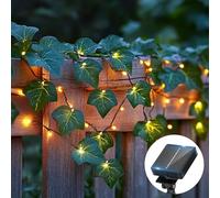 Aigostar Edera Artificiale Catena Luminosa Solare 10M, 100 LED Ghirlanda di Edera a Energia Solare IP65, Edera Artificiale con Lucine 8 modalità per casa, finestra, matrimonio. Luce Calda.