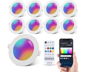 Aigostar Faretti LED da Incasso per Cartongesso 6W, Smart Bluetooth Mesh Lampada da Soffitto, RGB Dimmerabile, Bianco Caldo a 2700-6500K, Compatibili con Alexa, App Controllo, Ф100-110mm, 8 unità