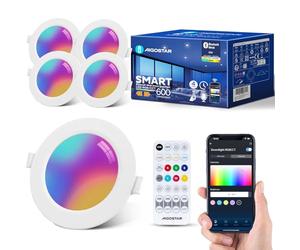 Aigostar Faretti LED da Incasso per Cartongesso 6W, Smart Bluetooth Mesh Lampada da Soffitto, RGB Dimmerabile, Bianco Caldo a 2700-6500K, Compatibili con Alexa, App Controllo, Ф100-110mm, 4 unità