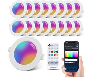 Aigostar Faretti LED da Incasso per Cartongesso 6W, Smart Bluetooth Mesh Lampada da Soffitto, RGB Dimmerabile, Bianco Caldo a 2700-6500K, Compatibili con Alexa, App Controllo, Ф100-110mm, 16 unità